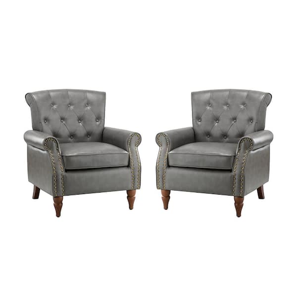 JAYDEN CREATION Acoetes Grey Armchair with Nailhead Trim (Set of 2)