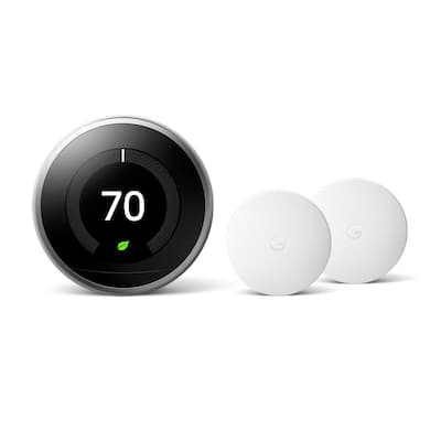Nest Learning Thermostat - Smart Wi-Fi Thermostat Stainless Steel and Nest Temperature Sensor 2 Pack