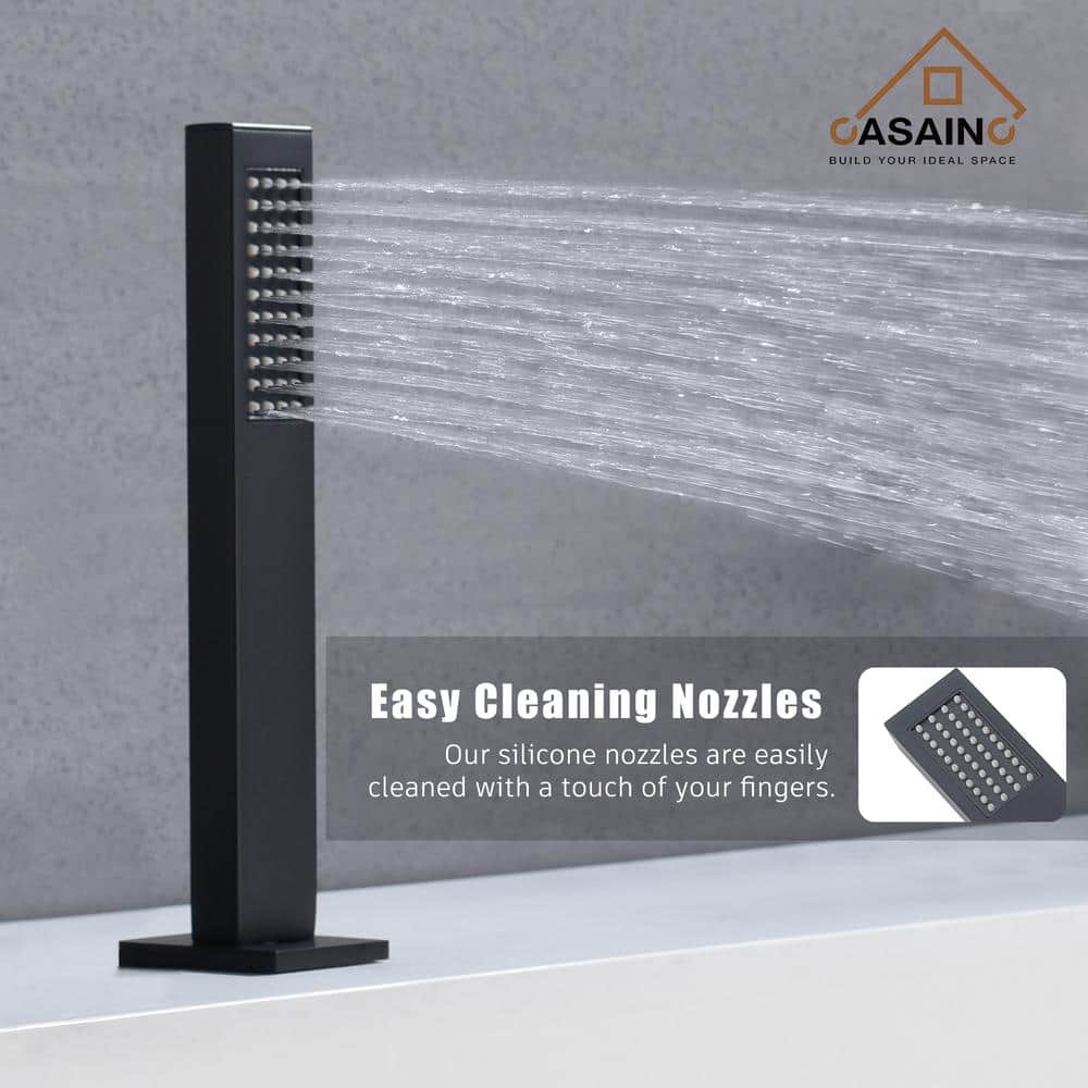 Matte Black Stainless Steel Deck-Mount Roman Bathtub Faucet Set