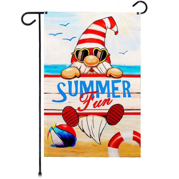 G128 1 ft. x 1.5 ft. Summer Fun Gnome 2-Sided Garden Flag Printed Blockout