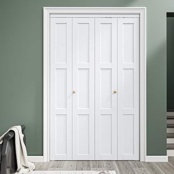 48 in. x 80 in. 3-Lite Solid Core Panel White Primed Composite MDF Interior Closet Bi-fold Door with Hardware Kit