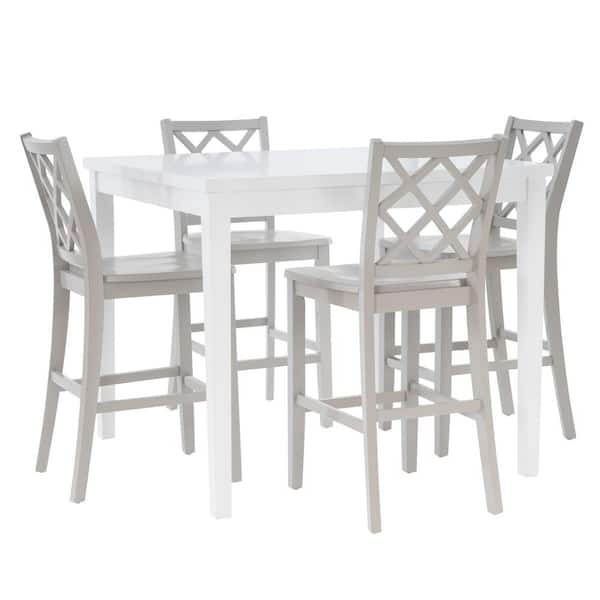 Mori 5-Piece Square White and Light Gray Wood Top Counter Dining Room Set Seats 4