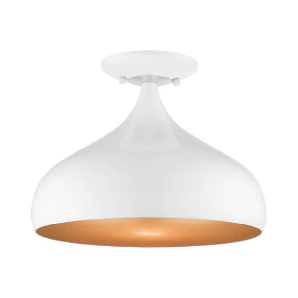 AVIANCE LIGHTING Hansberry 11.75 in. 1-Light Shiny White Teardrop Semi Flush Mount