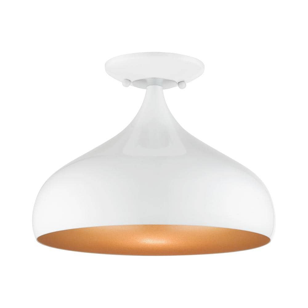 Shiny White and Gold Aluminum Teardrop Semi-Flush Mount Light