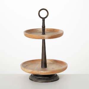 18.25 in. Wood And Metal Two-Tiered Tray