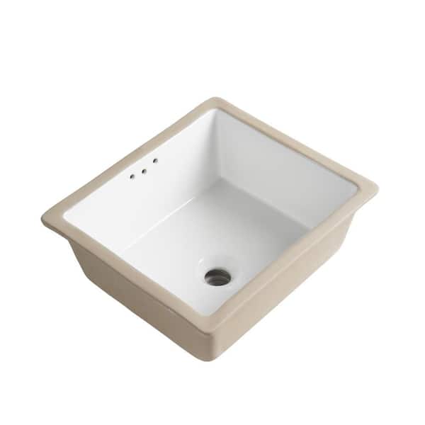 16 in. Rectangular Undermount Bathroom Sink with Overflow, Small Under Counter Vanity Sink in White Vitreous China