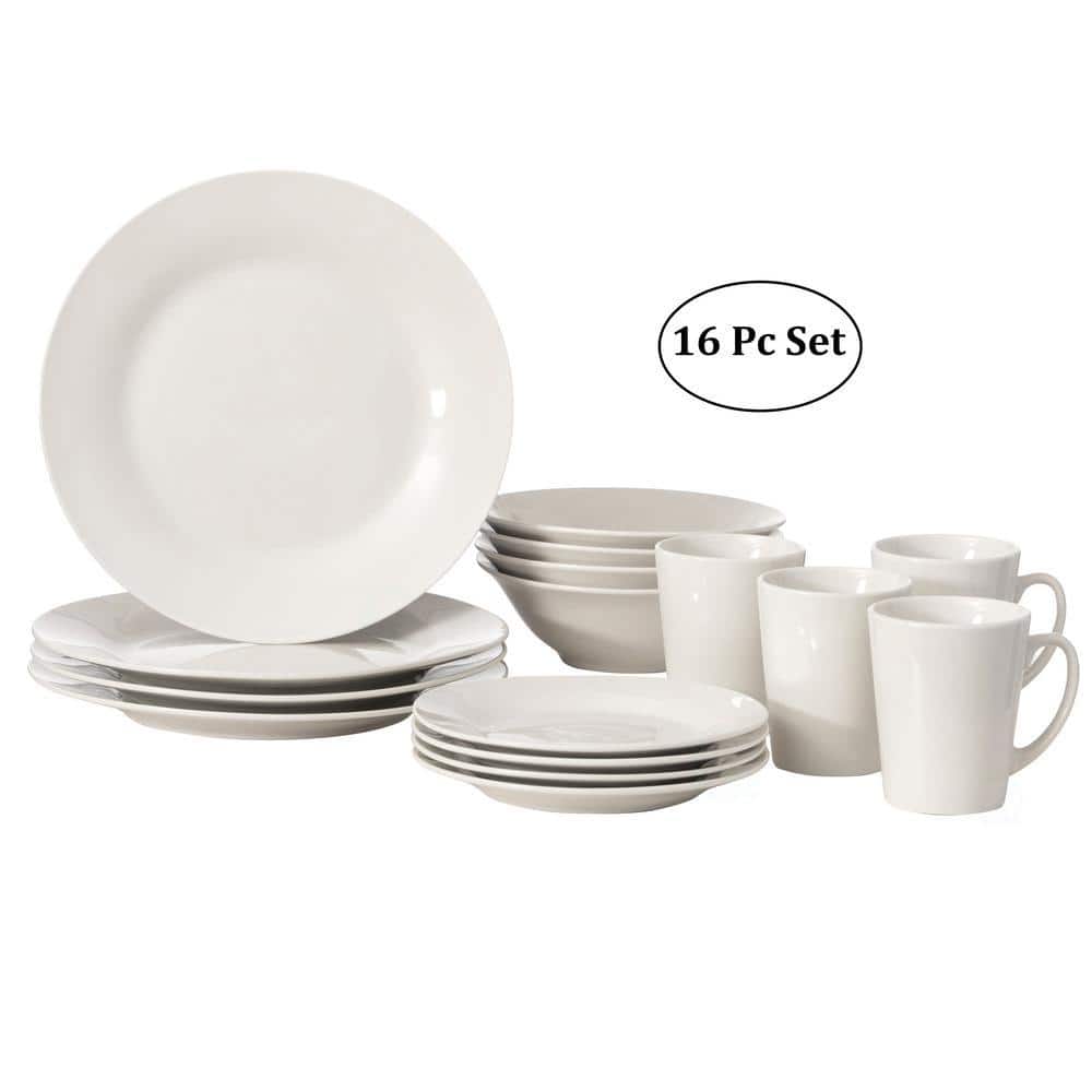 16-Piece White Rimmed Dinnerware Set for 4 Person Mugs, Salad and Dinner Plates and Bowls Sets, High Quality Dishes