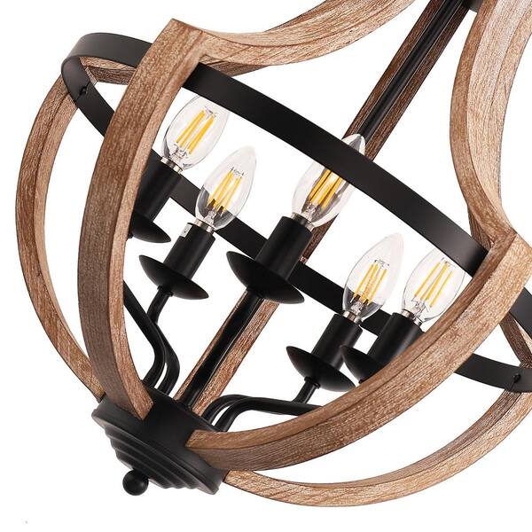 YANSUN Modern Geometric 5-Light Chandelier, Black and White Wood