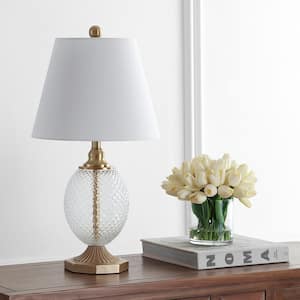 Kaiden 24 in. Clear/Brass Gold Textured Table Lamp with Off-White Shade