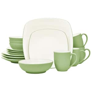 Colorwave Apple 16-Piece Square (Green) Stoneware Dinnerware Set, Service For 4