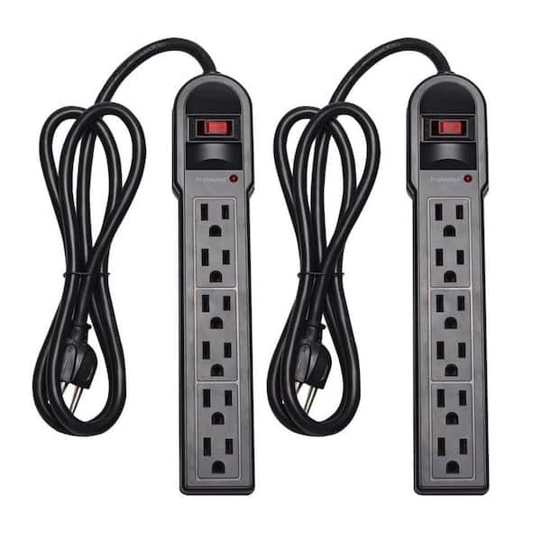4 ft. 16/3 Light Duty Indoor/Outdoor Extension Cord with T6-Outlet Surge Protector Power Strip and Switch Black (2-Pack)