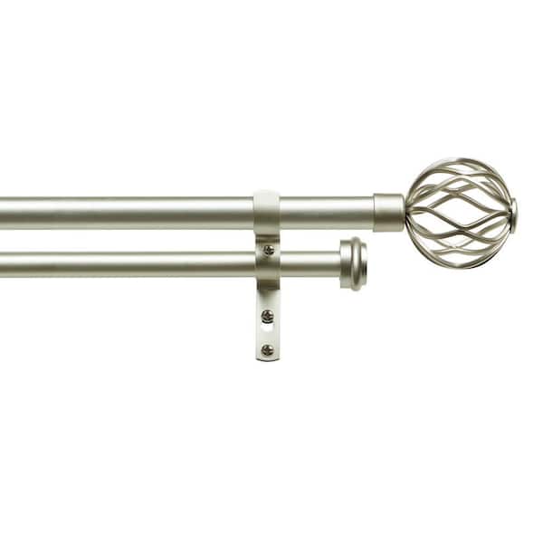 Ogee 66 in. - 120 in. Adjustable 1 in. Double Curtain Rod Kit in Matte Silver with Finial