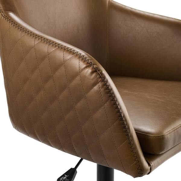 Welwick Designs Whiskey Brown Faux Leather Swivel Barrel Chair With Black Stitching Hd8740 The Home Depot