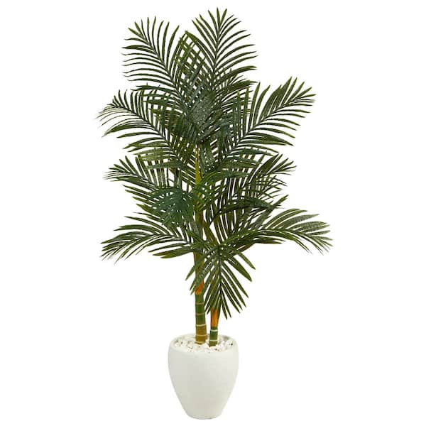 Nearly Natural 5.5ft. Golden Cane Artificial Palm Tree in White Planter