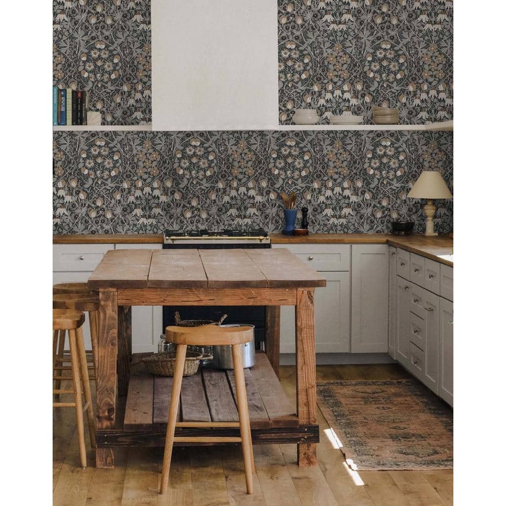 Wrought Iron and Chamois Floral Peel and Stick Wallpaper