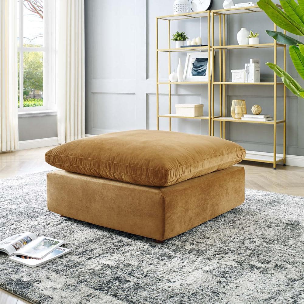 Cognac Brown Luxe Performance Velvet Overstuffed Ottoman