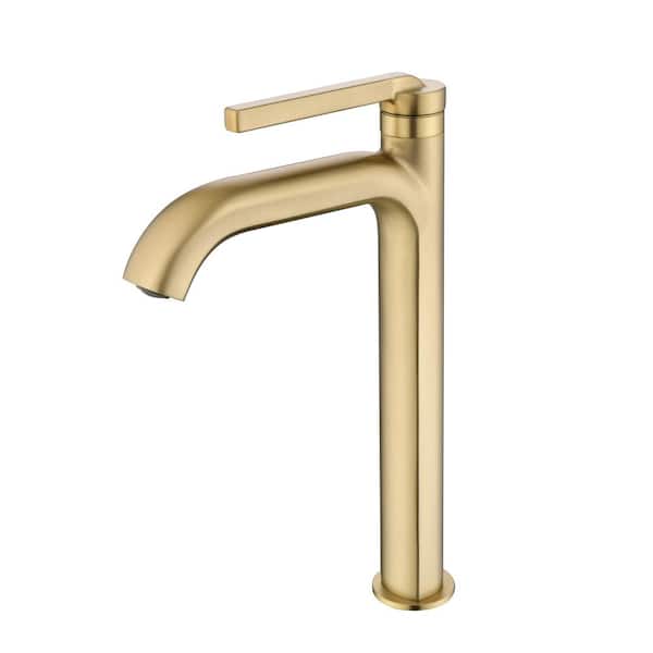 Single Handle Single Hole Tall Bathroom Faucet in Brushed Gold with Aerator