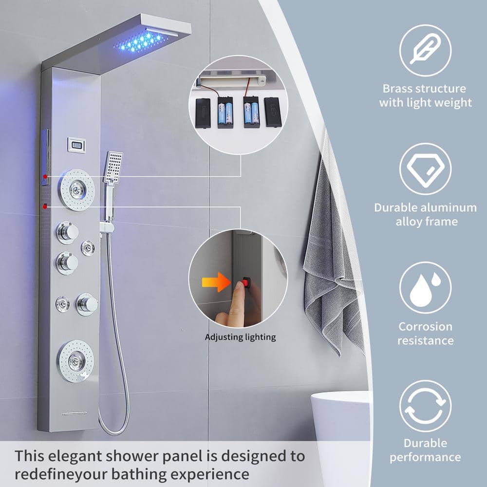 Nickel Chrome Multi-Function LED Shower Panel System