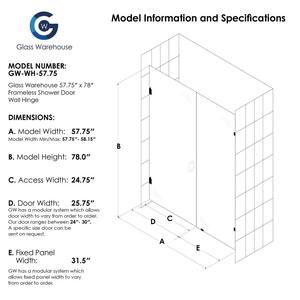 Illume 57.75 in. W x 78 in. H Wall Hinged Frameless Shower Door in Brushed Nickel Finish with Clear Glass