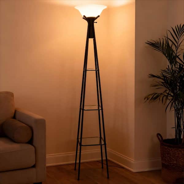 フロアスタンド Floor lamp lighting fixture Jushua 70 in. H Black 3-Shelf Frosted Torchiere Standard Floor