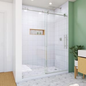 Enigma-X 60 in. W x 76 in. H Sliding Frameless Shower Door in Brushed Stainless Steel with Clear Glass