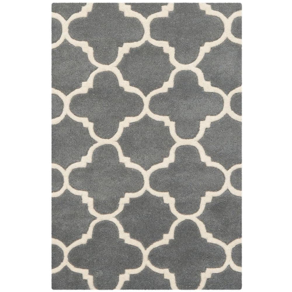 Hand-Tufted Dark Grey & Ivory Wool Round Accent Rug