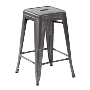 Zolnes 24 in. Silver Backless Metal Frame Counter Height Bar Stool With Metal Seat (Set of 60)