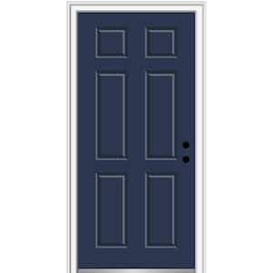 30 in. x 80 in. Left-Hand Inswing 6-Panel Classic Painted Fiberglass Smooth Prehung Front Door