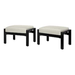 Kentwell Black Aluminum Outdoor Patio Ottoman with CushionGuard Plus Driftwood Cushions (2-Pack)