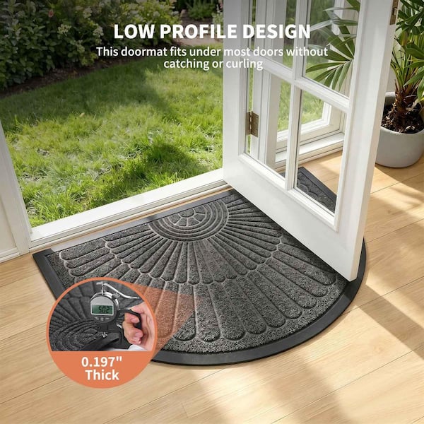Dark Gray Stripe 2 x 3 ft. Rubber Anti Slip Floor Mat, Non-Slip Semicircular Entryway Outdoor Area Rug