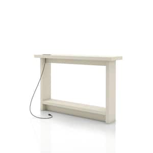 Noham 47.24 in. Soft White Rectangle Composite Console Table with USB And Power Ports