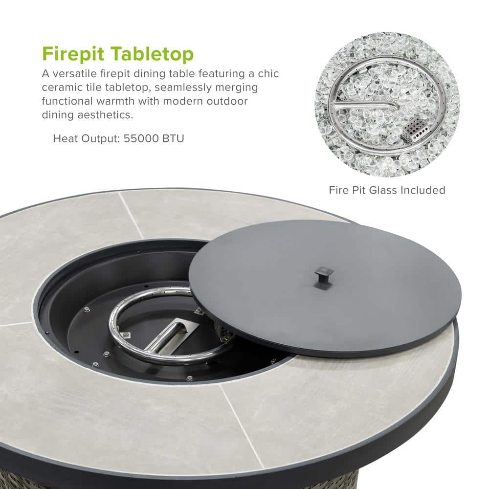 Gray Aluminum 6-Piece Outdoor Sectional with Fire Pit