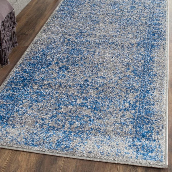 Adirondack Gray/Blue 2 ft. x 6 ft. Border Runner Rug