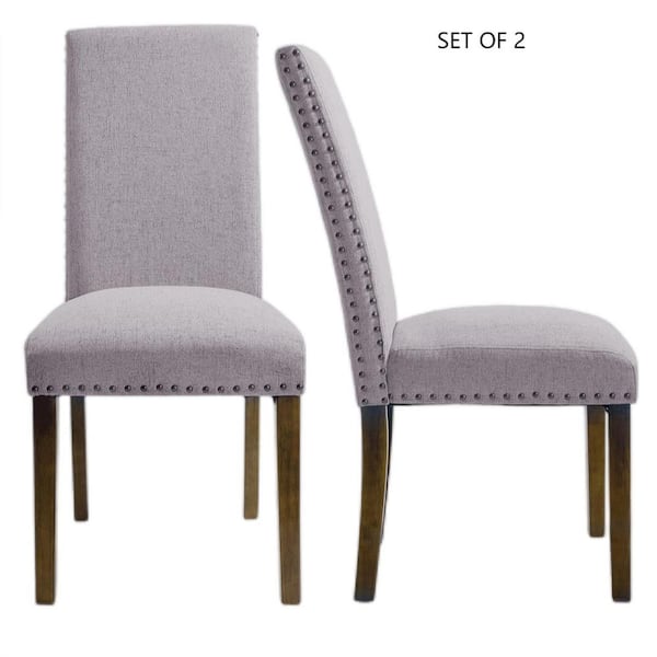 Polibi 24.41 in. W Gray Upholstered Dining Chairs Fabric Dining Chairs with Copper Nails (Set of 2)
