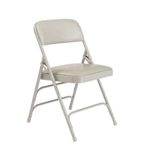 1300 Series Warm Grey Premium Vinyl Upholstered Triple Brace Double Hinge Folding Chair (4-Pack)