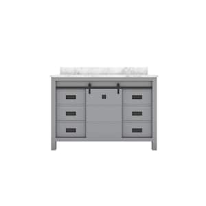 STYLE3 48 in. W x 22 in. D x 35 in. H Ceramic Sink Freestanding Bath Vanity in Gray with Carrara White Marble Top