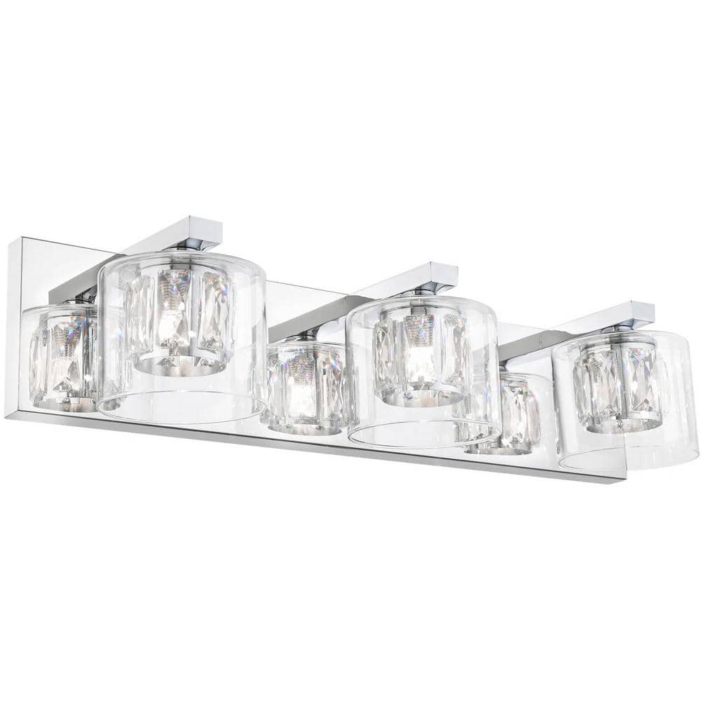 Delvon 21 in. 3-Light Chrome Vanity Light with Double Layer Clear Glass and