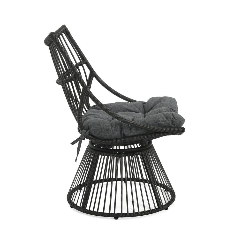 Gray Faux Rattan 2-Person Outdoor Chat Set with Cushions