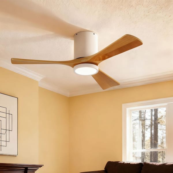 42 in. Indoor White Hugger Flush Mount Ceiling Fan with 3 Solid Dark Brown Wood Blades and Full Spectrum Light
