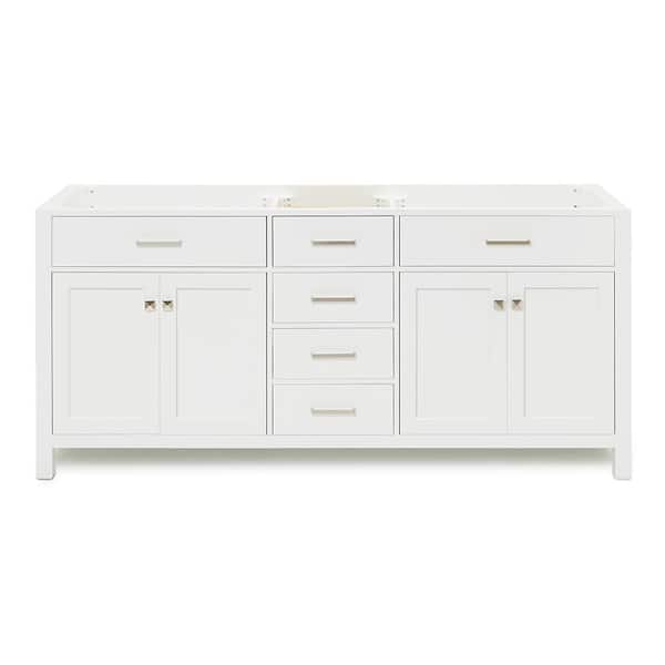 Bristol 72 in. W x 21.5 in. D x 34.5 in. H Double Freestanding Bath Vanity Cabinet without Top in White