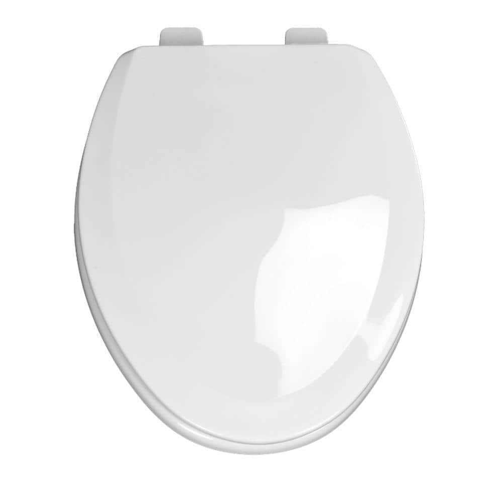 White Elongated Molded Wood Toilet Seat with Plastic Hinges
