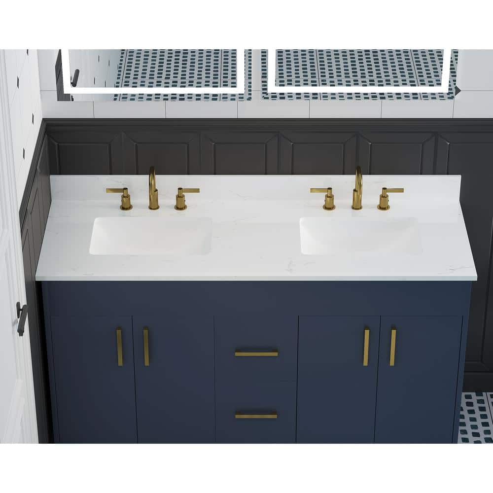 Bianco Bella 61'' White Quartz Double Undermount Sink Vanity Top
