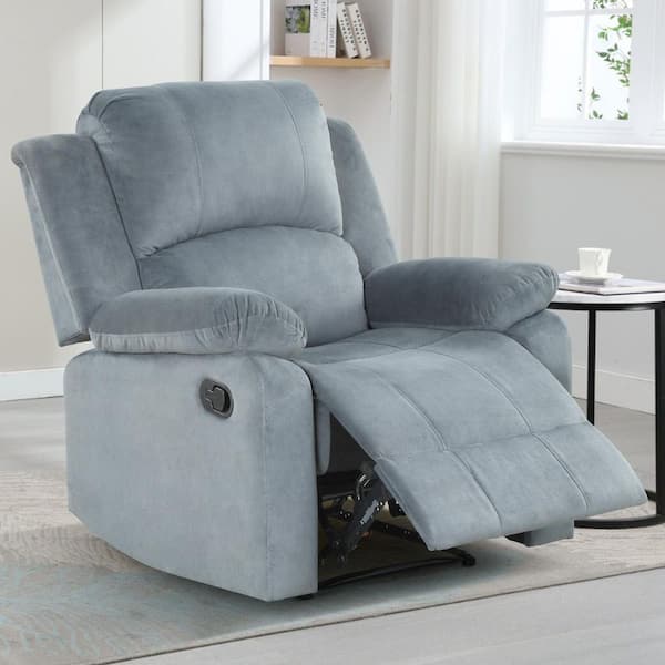 Blue/Gray Microfiber Standard Manual Push Back Recliner with Armrests and Footrest
