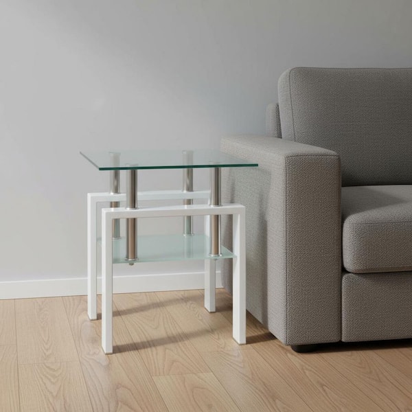 17.71 in. Clear Square Glass End Table