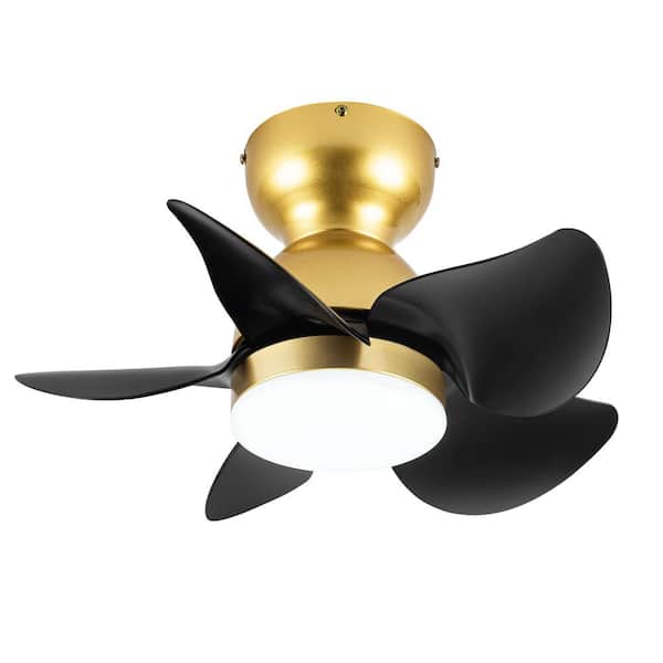 Breezary Spacesaver III 20 in. Integrated LED Indoor Black-Blade Gold Ceiling Fans with Light and Remote Control Included