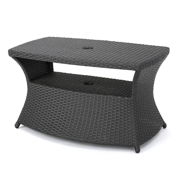 Avex Gray Rectangular Wicker and Metal 19.5 in. H Outdoor Snack Side Table