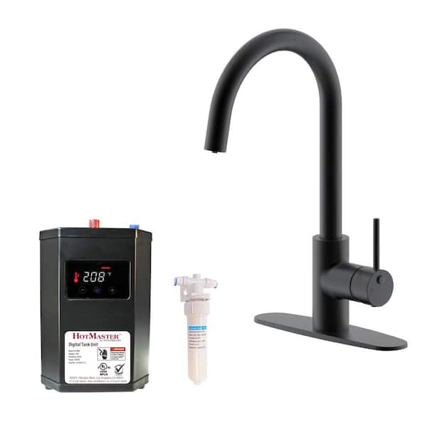 Westbrass HotMaster 3-in-1 Single-Handle Faucet with Carbon Filter and DigiHot Instant Hot Water Tank in Matte Black
