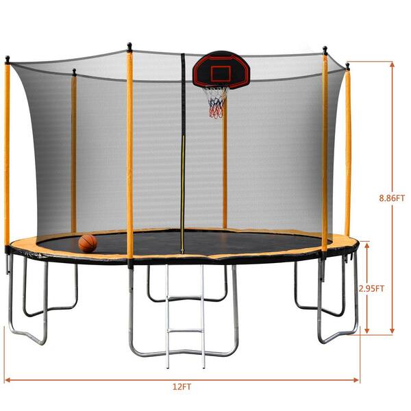 Merax 12FT Backyard Round Trampoline w/Safety Enclosure Basketball Hoop&Ladder 