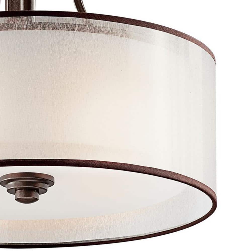 Lacey 15" Bronze and White Drum Semi-Flush Mount Light