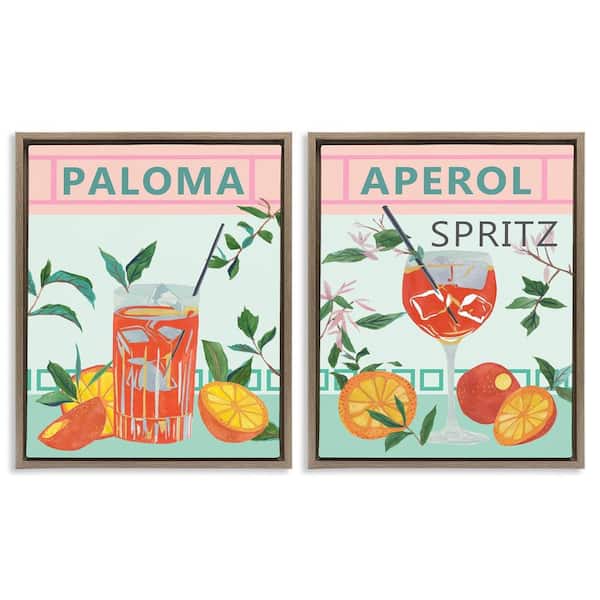 Stupell Industries Pastel Kitchen Cocktails by Melissa Wang 2 Pieces Brown Floater Frame Food Graphic Art Print 21 in. x 17 in.